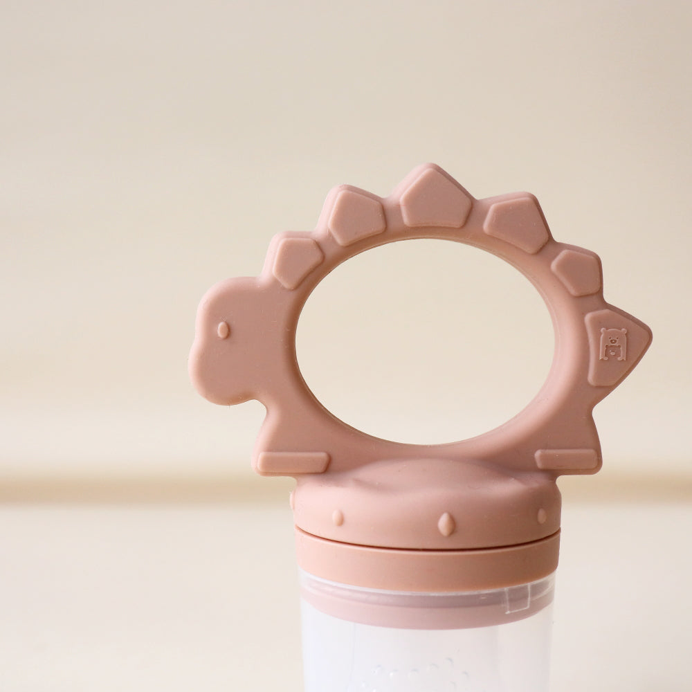 Baby Dinosaur Fruit Feeder Teether Rose Dust Handle