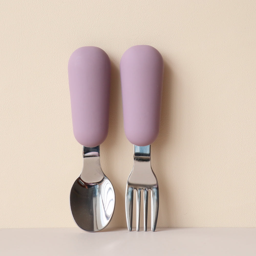 Kids Metal Spoon And fork Silicone Cutlery Set Hushed Plumb