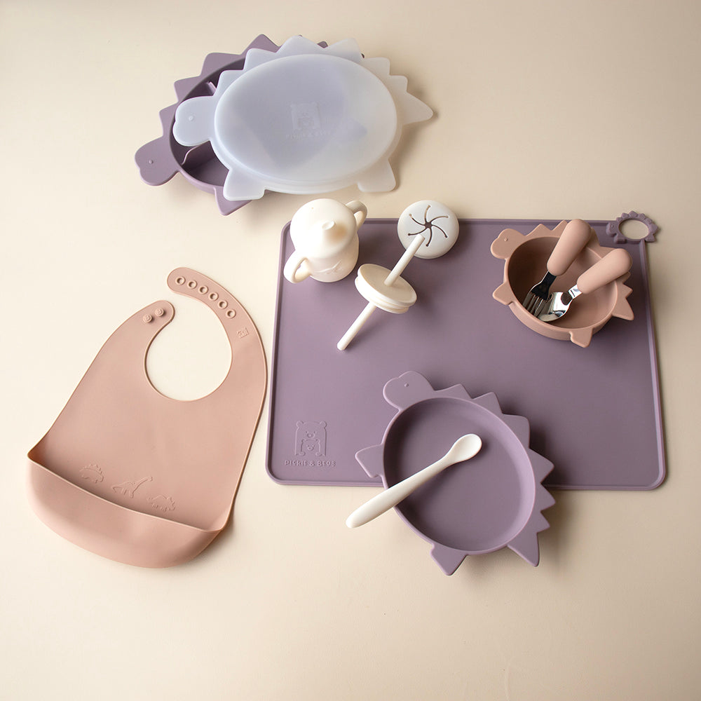 Mix And Match Dino Tableware Set Hushed Plumb Rose Dust Marshmallow
