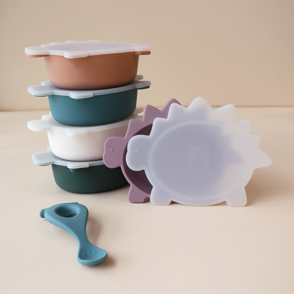 Stegosaurus dino Bowl With Lid Stack Pastel Colours