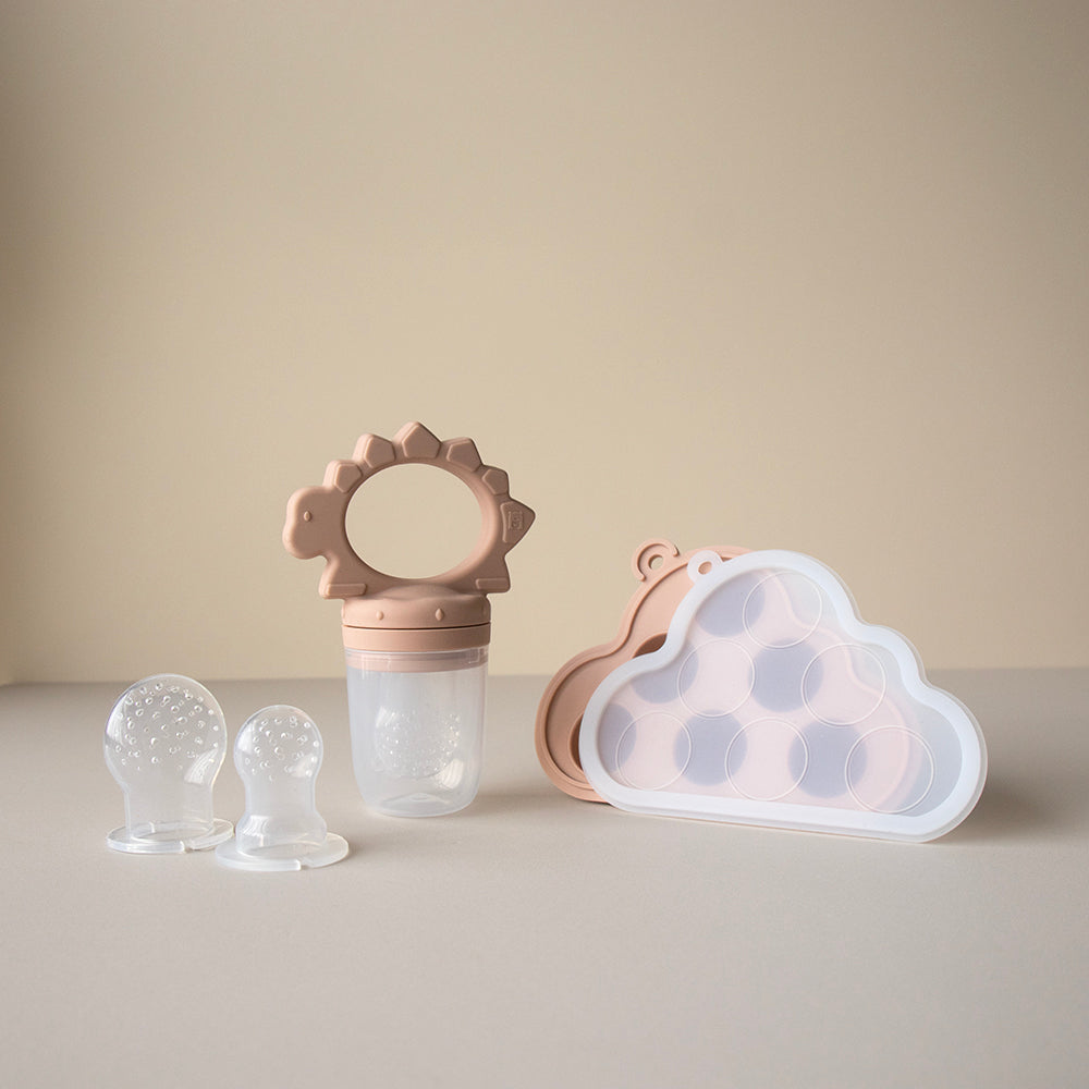 baby fruit feeder teething dino toy rose dust