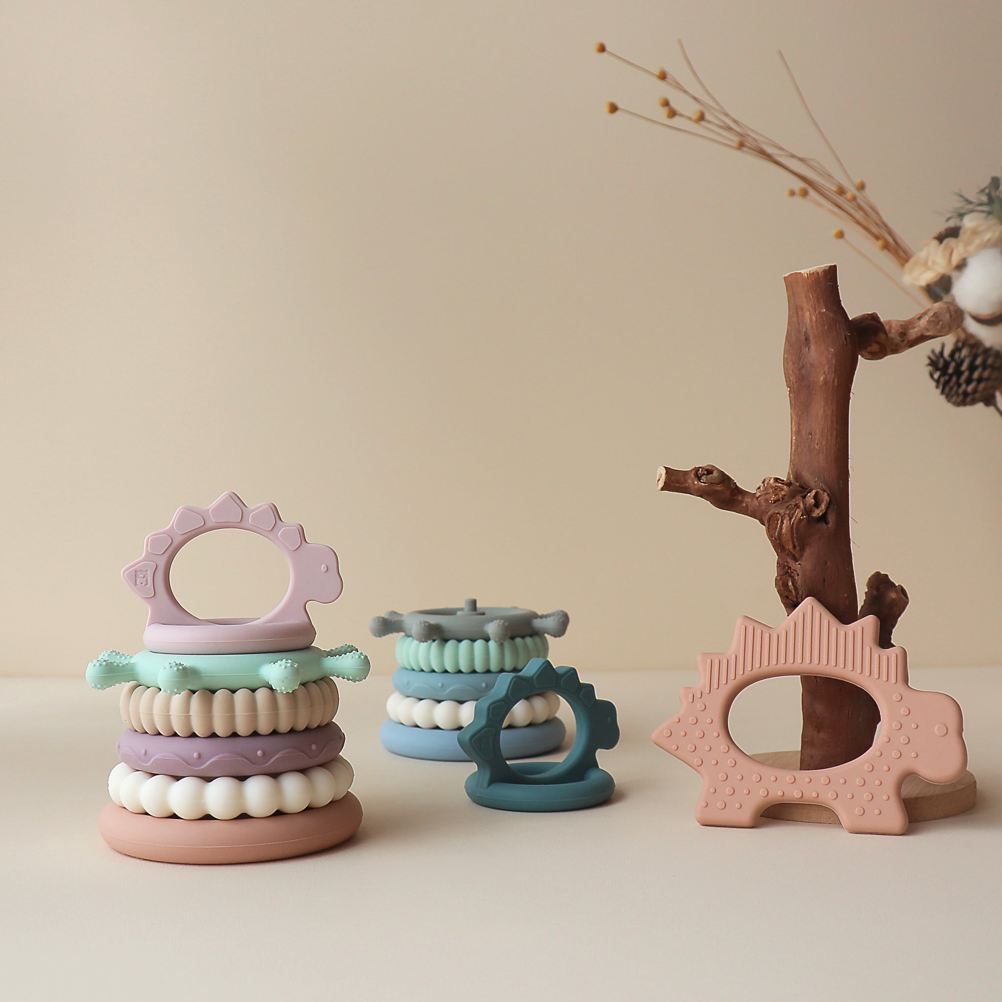 boys stacking teething toy dinosaur blue teether