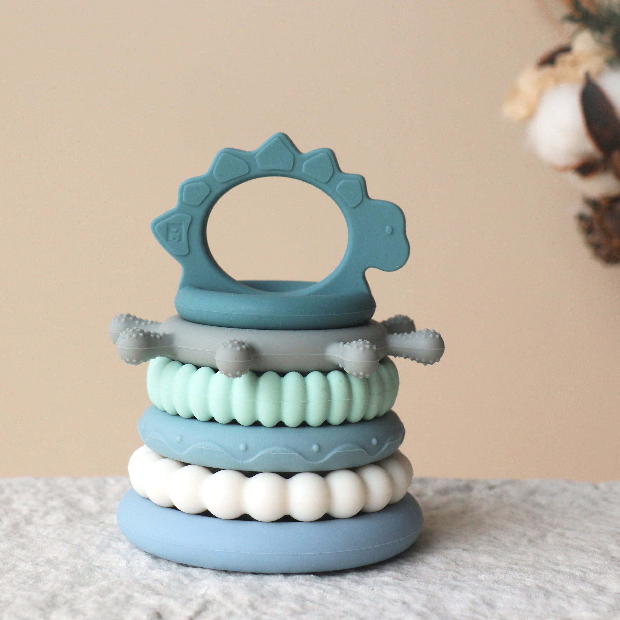 boys stacking teething toy dinosaur blue