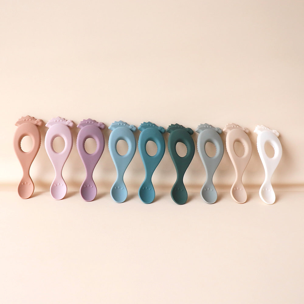 dinosaur baby weaning spoon pastel colours