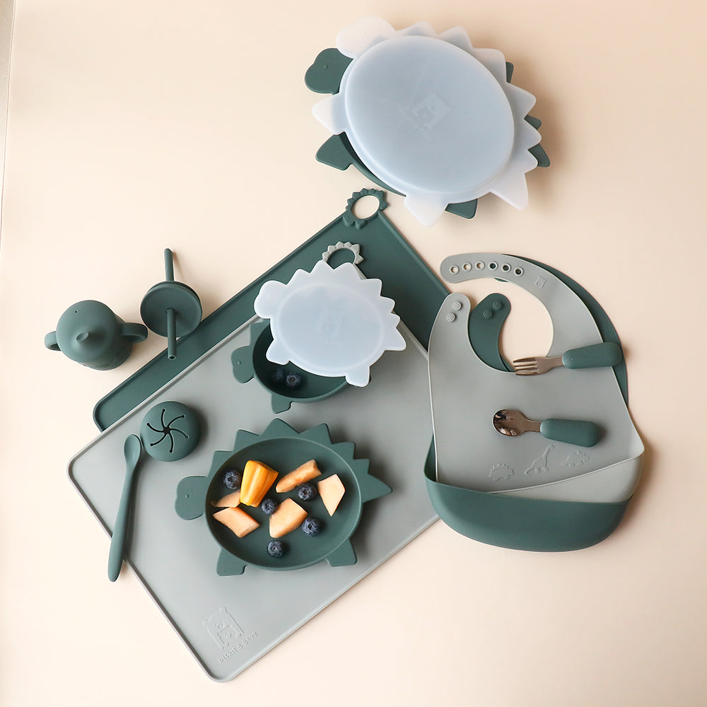 dinosaur tableware set forest green willow grey
