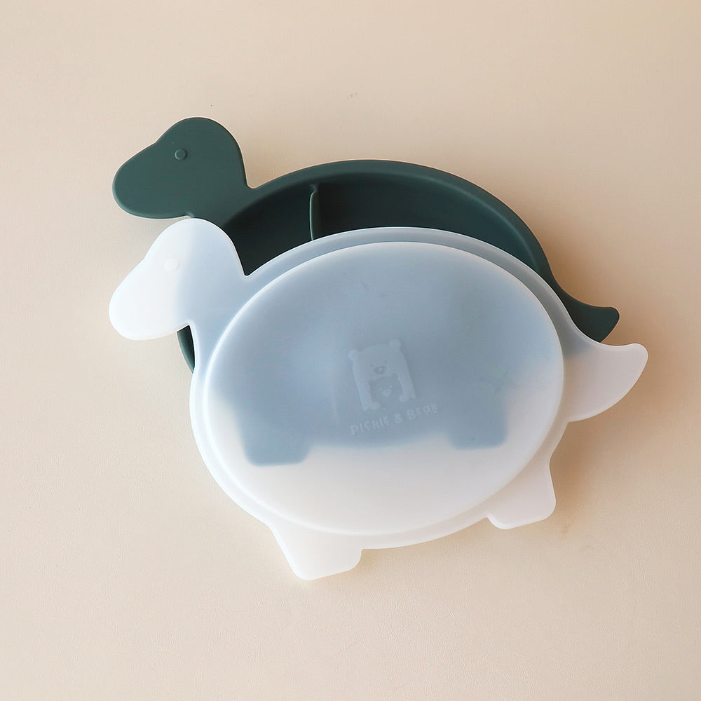 forest green diplodocus dinosaur section plate with lid