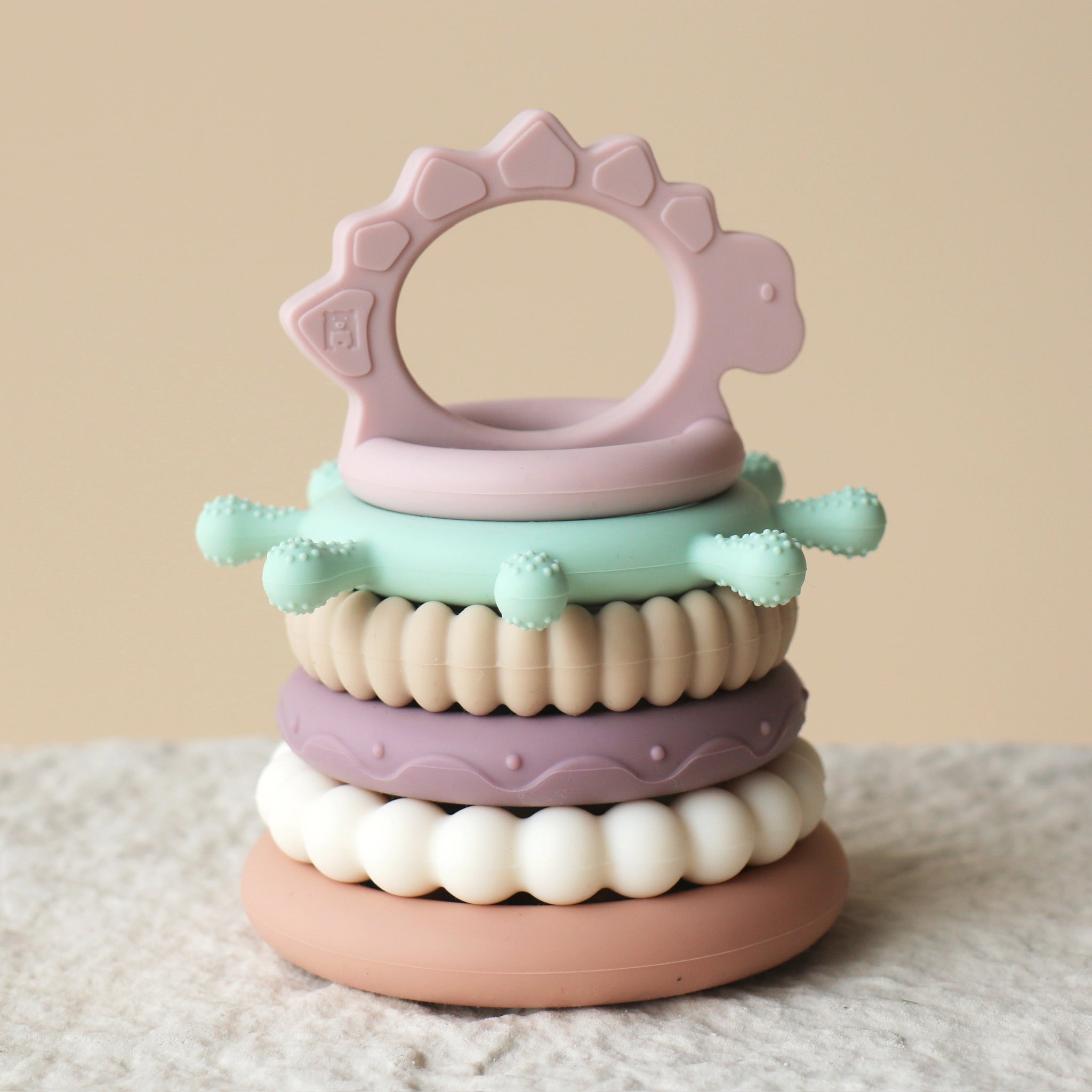 girls stacking teething toy dinosaur pink