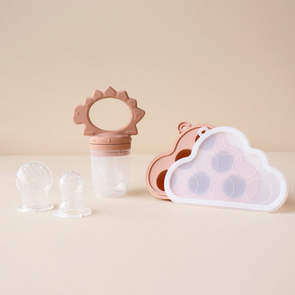 Kids Dinosaur Fruit Feeder Teether Rose Dust