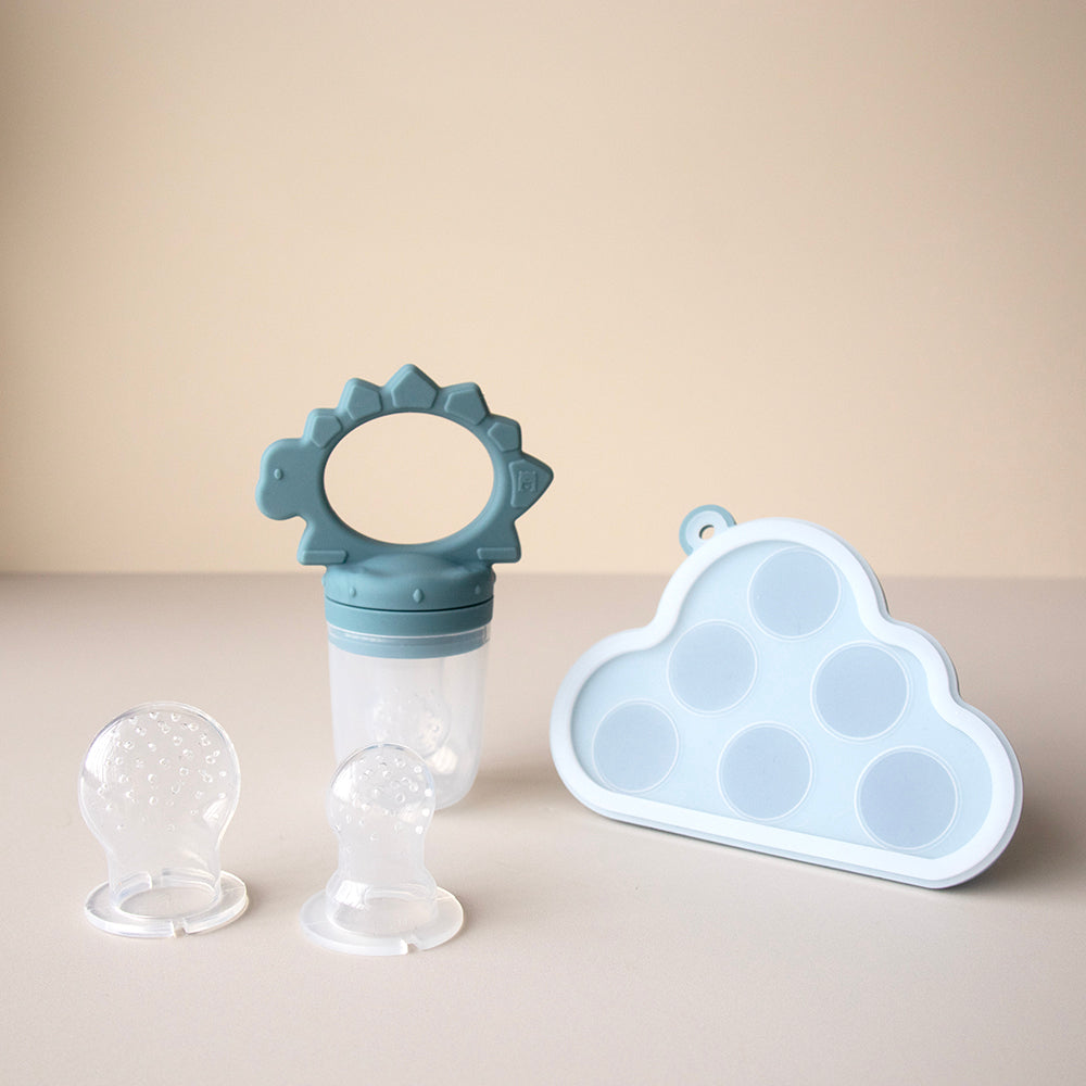 kids fruit feeder teething dino toy smoke blue