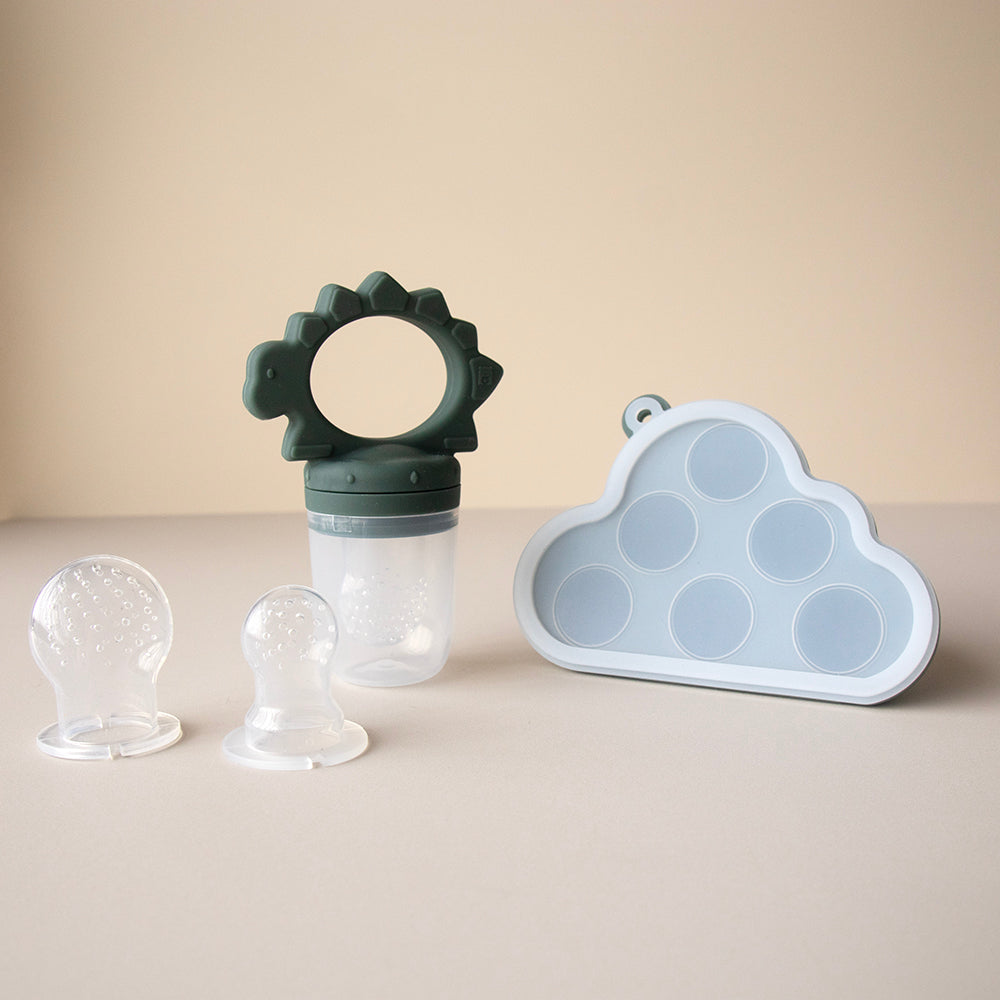 kids fruit feeder teething dino toy dark forest green