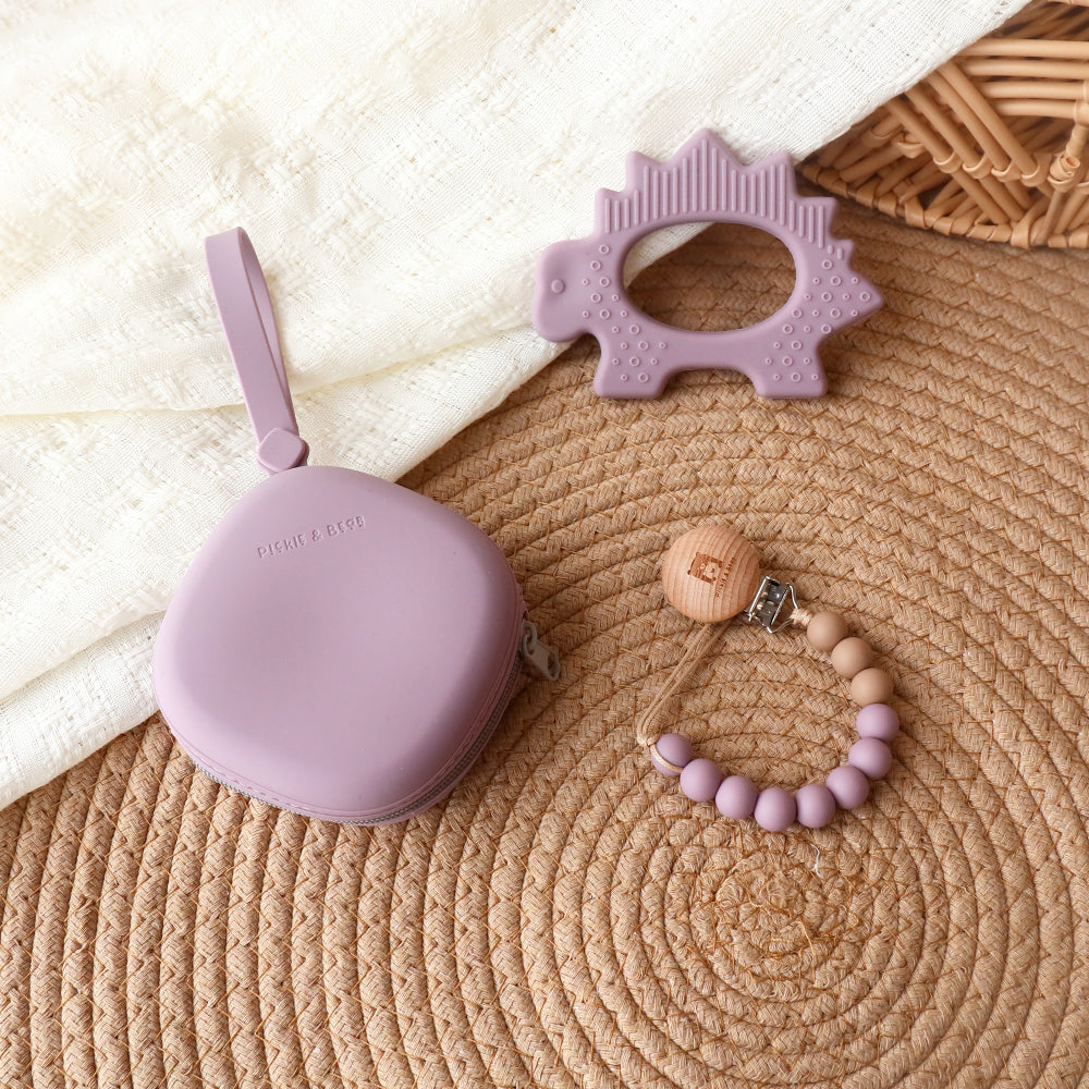 pacifier travel set with dinosaur teething toy hushed plumb
