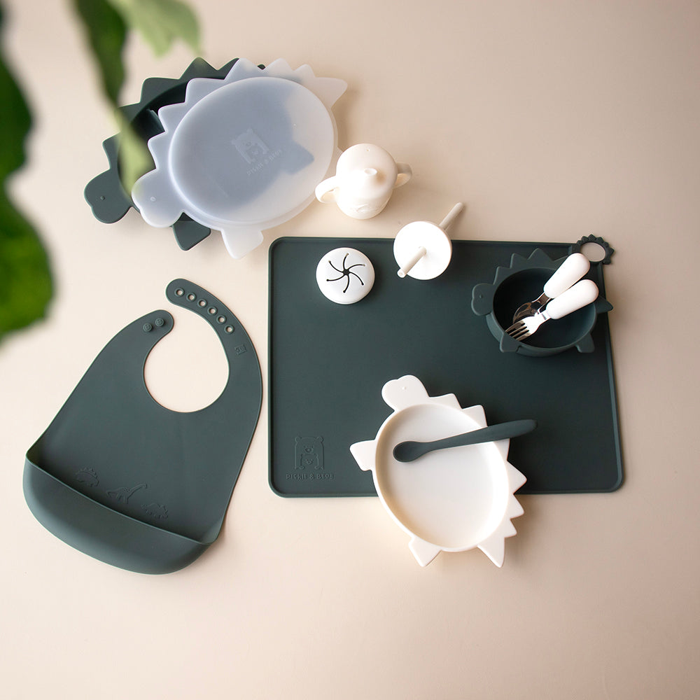 pickle and bear dino table dinner set forest green marshmallow
