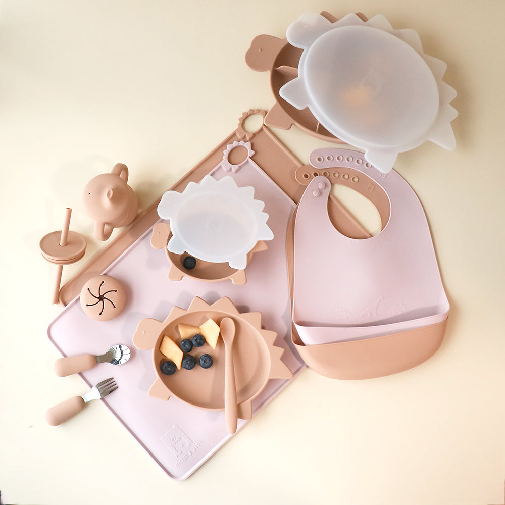 pickle and bear dino table dinner set rose dust and lilac whisper
