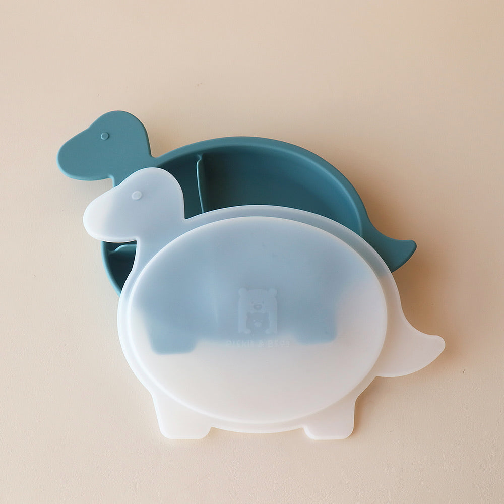 smoke blue diplodocus dinosaur section plate with lid