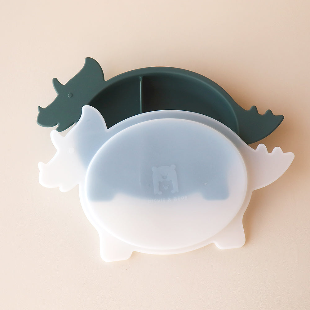triceratops dino plate sections with lid forest green