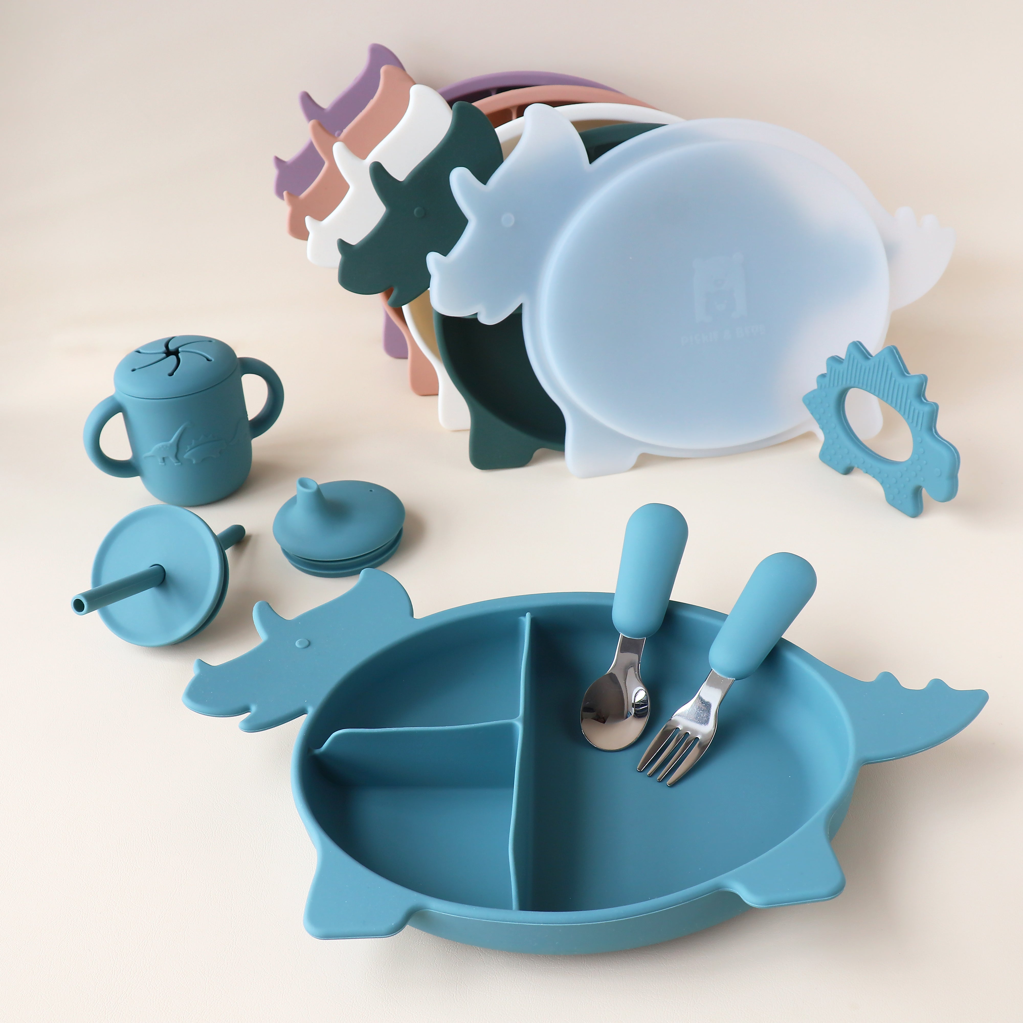 Placa de sección de dinosaurio Triceratops con tapa