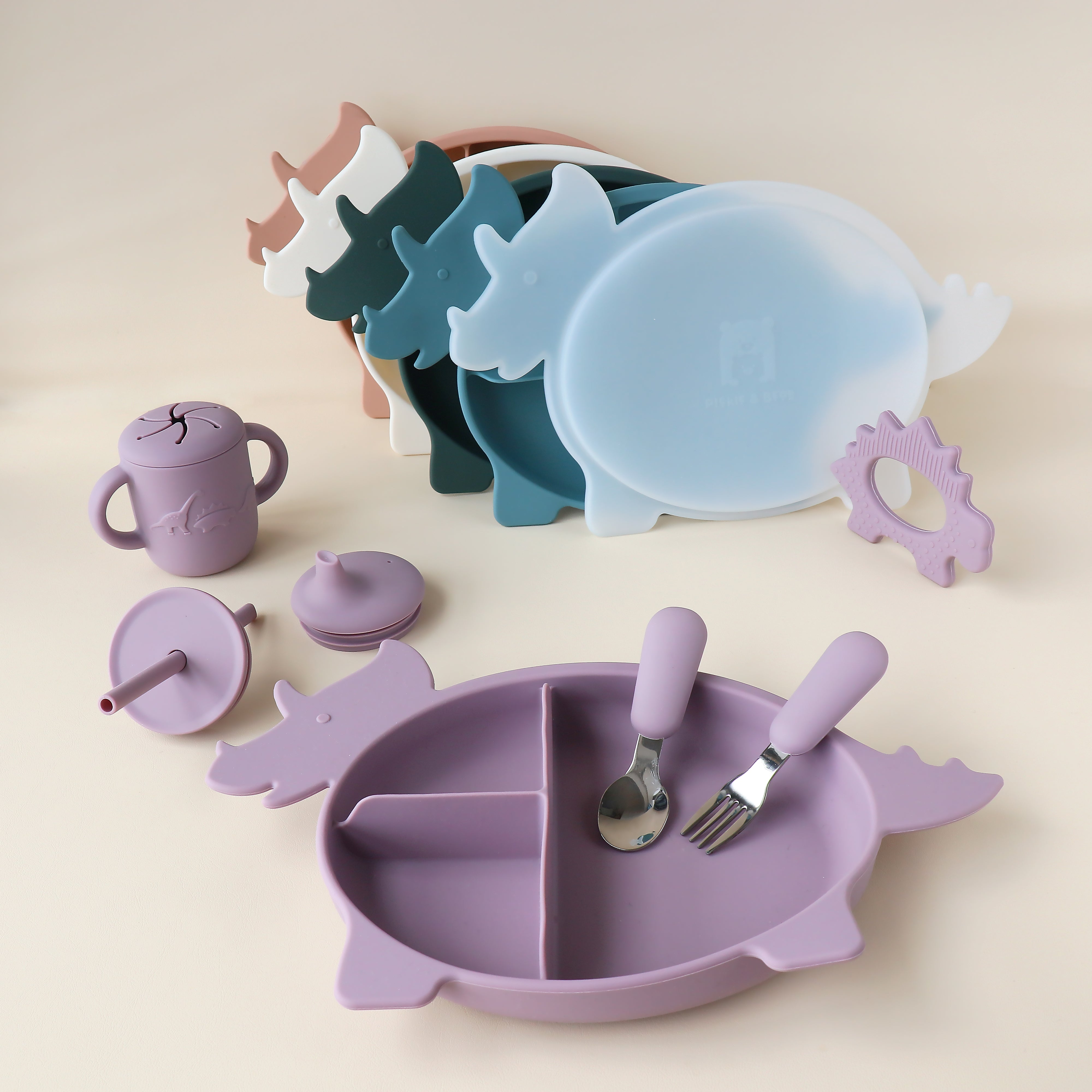 Placa de sección de dinosaurio Triceratops con tapa