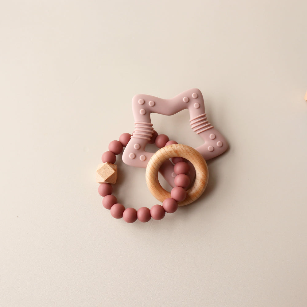 Pink teething toy beads star pastel