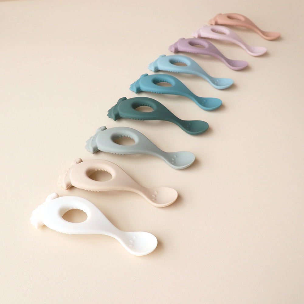 dinosaur toddler weaning spoon pastel colours