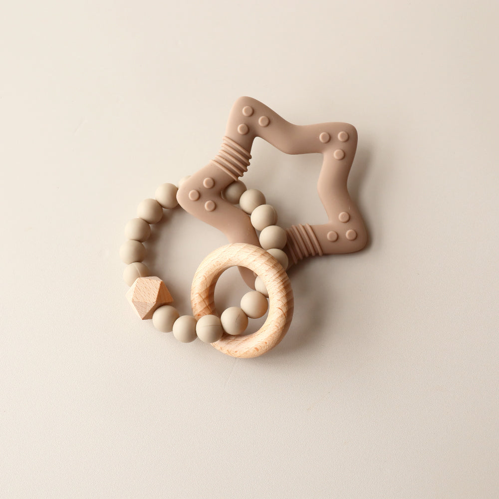 teething star silicone beads toy pastel brown